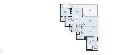 Floor plan for 2 beds, 2.5 baths, 1732 sqft
